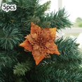 thumbnail image 2 of 5Pcs Christmas Glitter Artificial Poinsettia Flowers Xmas Poinsettia Artificial Wedding Flowers Decorations Xmas Tree Ornaments for Party Favors, 5.6inch, 2 of 5