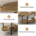 thumbnail image 6 of FOLDLIFE Oval Coffee Table with Storage, Low Storage Coffee Table,2 Tier Vintage Center Table for Living Room,Mid Century Coffee Table,Cocktail Table,Brown, 6 of 6