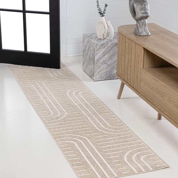 JONATHAN Y SCANDINAVIAN 2 x 8 Runner Rug, Anders Arch Stripe Two-Tone - Beige/Cream, SCN107C-28