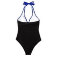 thumbnail image 6 of ZJXFGS Women V Neck One Piece Swimsuit,Tummy Control Deep V Neck Straps Tie Bathing Suit Tie Back Slimming V Neck Swimwear Leopard Print Swimsuits Backless Bathing Suit Blue 2XL, 6 of 7