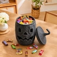 thumbnail image 6 of Halloween Tall Cylindrical Black Woven Jack-O-Lantern Storage Basket with Curly Vine Stem Lid Hollow Handwoven Pumpkin Ornament Rustic Decor for Mantel Tiered Tray Farmhouse Party, 6 of 6