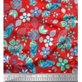 thumbnail image 1 of Soimoi Orange Japan Crepe Satin Fabric Leaves,Insect & Floral Artistic Decor Fabric Printed BTY 42 Inch Wide, 1 of 1