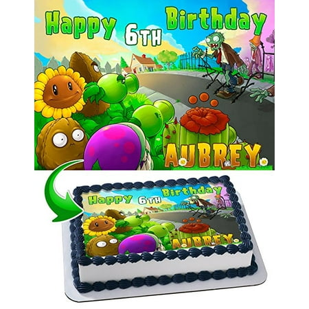 Plants Vs Zombies Edible Cake Topper Personalized 1 2 Size Sheet