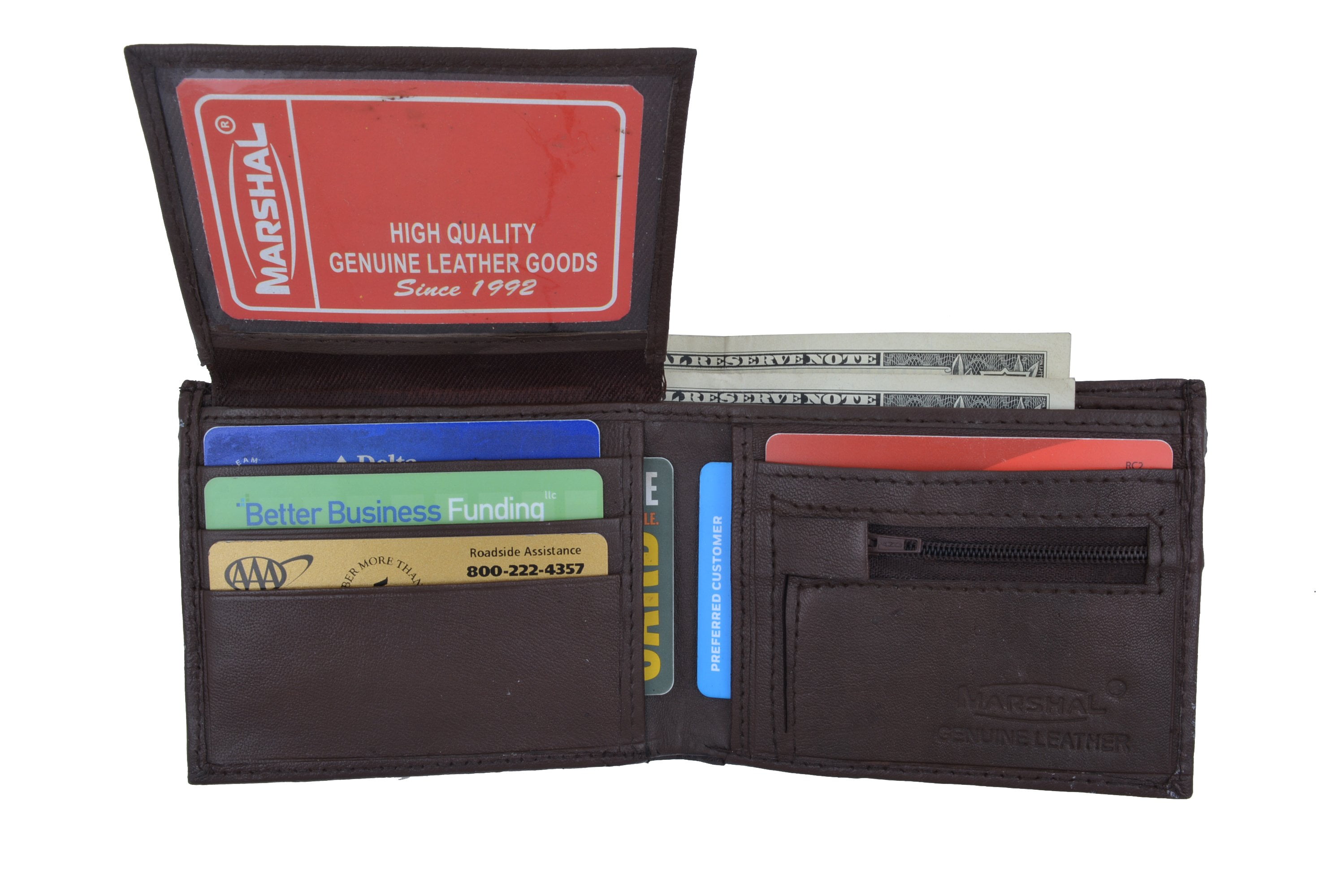 Marshal Wallet Zippered Change Pocket Leather Bifold Mens Wallet 1653