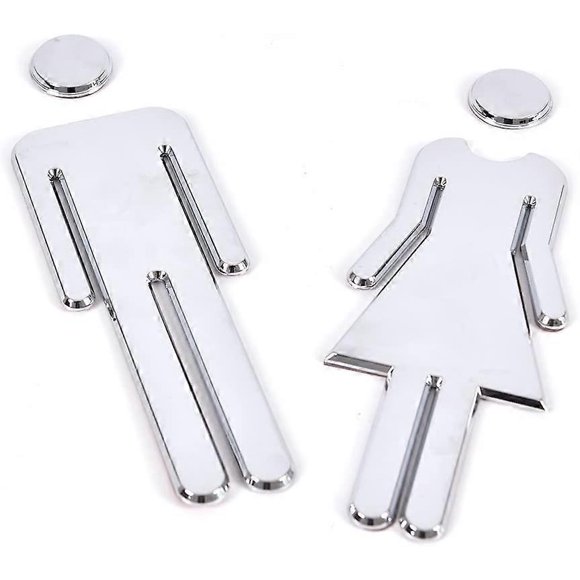 Toilet Sign for Door-Bathroom-Adhesive Man Woman - Public Hotel Cafeteria Restroom Door Sticker (Silver)