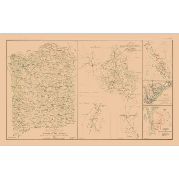 Historical Civil War Map - Spotsylvania County Hanover Junction - Campbell 1894 - Vintage Wall Art