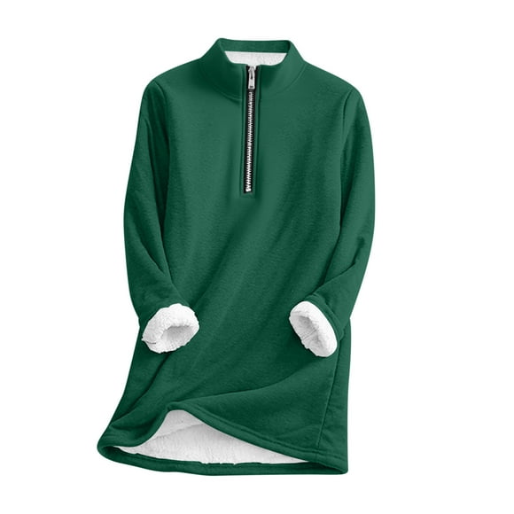 Erwazi Chandail en Molleton pour Femmes Col Montant à Fermeture Éclair Quart Manches Longues en Polaire Automne Hiver Coupe Décontractée Blouses Chaudes Décontractées pour Femmes