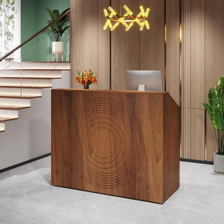 Tribesigns Modern 47 Front Desk Wood Reception Desk Retail Counter for Salon Home Office Walnut