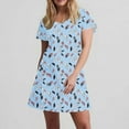 thumbnail image 6 of SYMOID Womens Summer Feather Print Short-sleeved V-neck Slim Casual Mini Shift Dress,Blue,Size L, 6 of 7