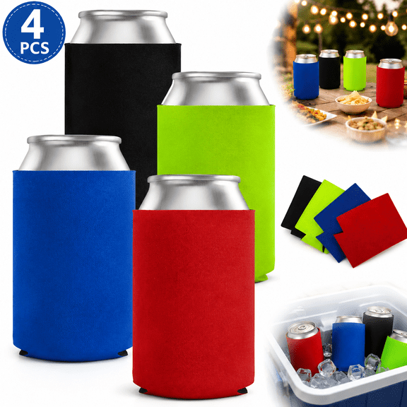 12 oz Can Cooler Sleeve,4 Pcs Can Sleeves Insulators, Foam Collapsible Cooler Can Cover, Beer Can Sleeves Coolers Holder, Soda Cover Coolies, DIY Customizable for Parties, Events or Weddings