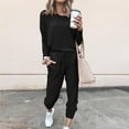thumbnail image 2 of Outfmvch Flowy Pants for Women Skorts for Women Casual Summer Fashion O-neck Solid Pullover Long Sleeve Bandage Loose Pants Sweatsuits Two Piece Summer Sets Black Xl, 2 of 6