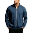 thumbnail image 3 of Men Vertical Rib Knit Jackets Liweisiy Full Zip Stand Collar Oversized Long Sleeve Coat Casual Cardigan Coat Navy 4XL, 3 of 8