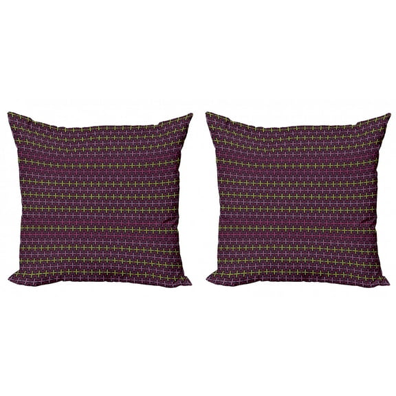 Ambesonne Abstract Throw Pillow Cover 2 Pack, Digital Colorful Streaks, 16", Dark Purple Mustard