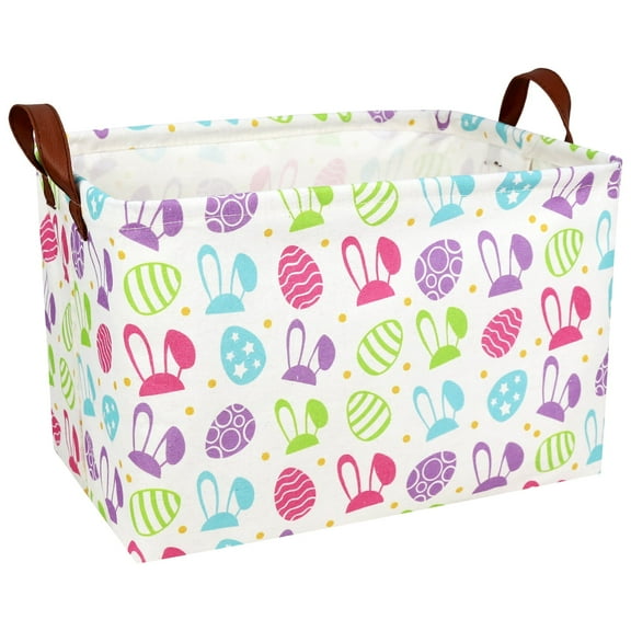 NIETEIN Large Rectangular Cute Kid Easter Basket Empty Bunny Eggs Easter Basket Gift Spring Room Storage Organizer Decor
