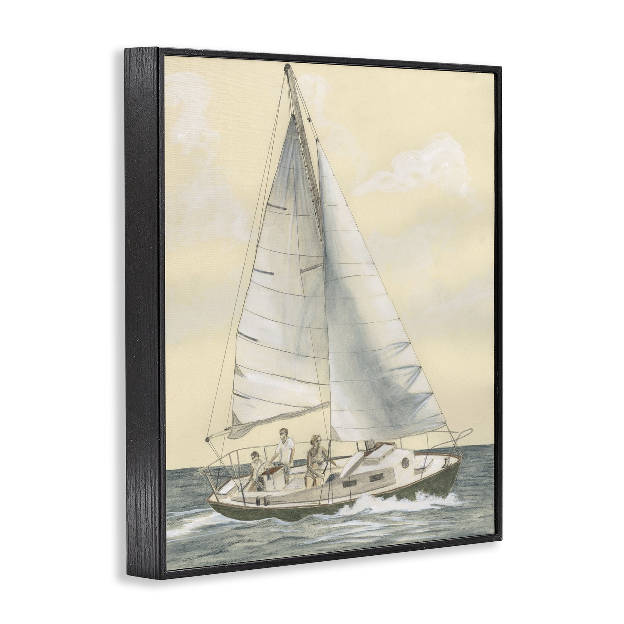 Stupell Industries Family Sailing Trip Transportation Painting Black Framed Art Print Wall Art, 24 x 30