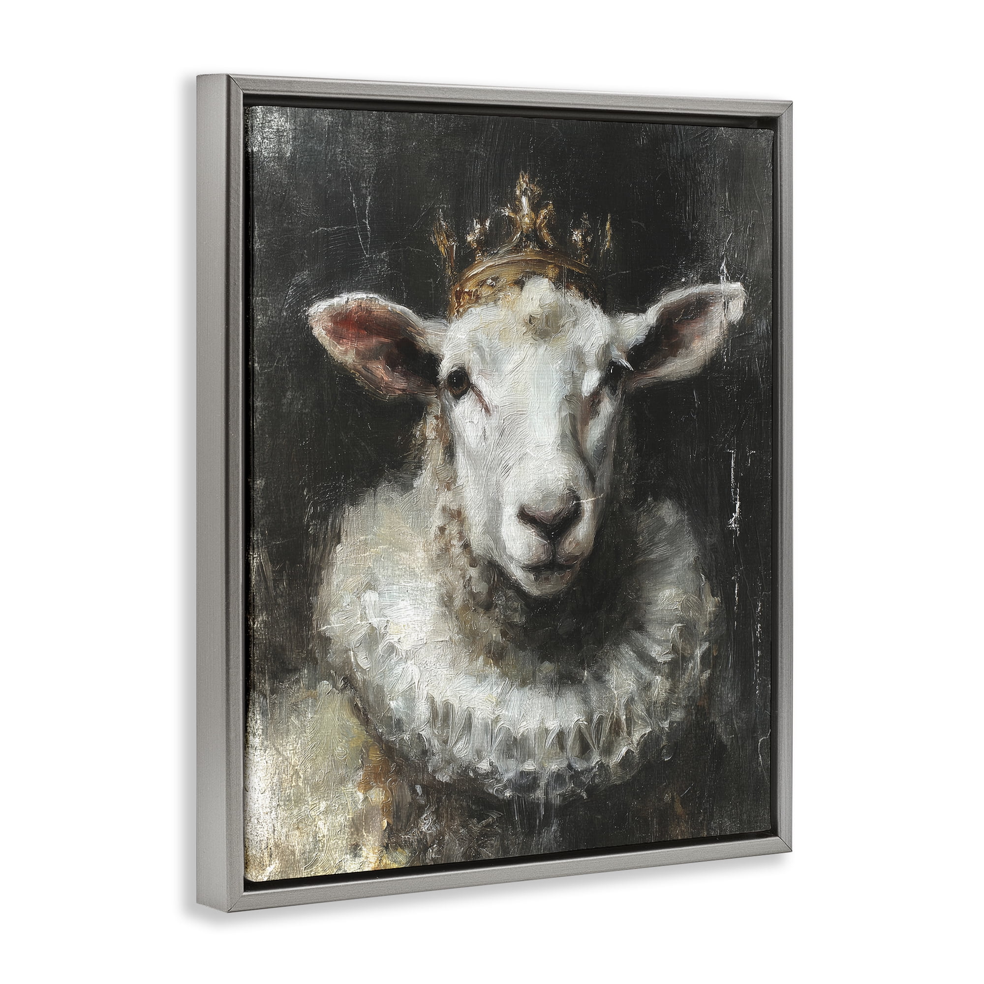 Stupell Industries Crowned Sheep Portrait Gray Framed Floater Canvas Wall Art, design by Svetlana Aleynikova