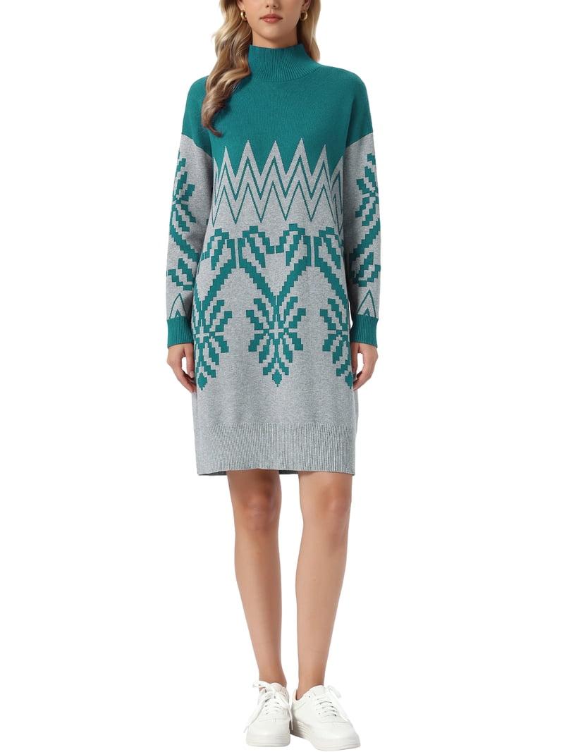 green mock neck sweater dress Inspire Chic Knitted for Women's Long Sleeve Pattern Ribbed Knee-Length Casual Sweater Dress L Blue Green, Size: Large, Red outlander