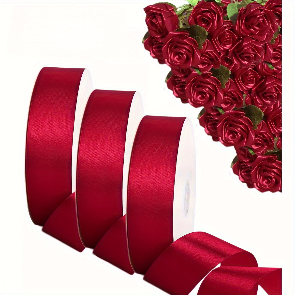 3Rolls Solid Ribbon for Flower Bouquets, DIY Decor. 300 Yards Polyester Ribbon in Red, Pink, Golden Yellow. Ideal for Gift Wrapping, Hair Accessories, Christmas, Weddings & Birthdays