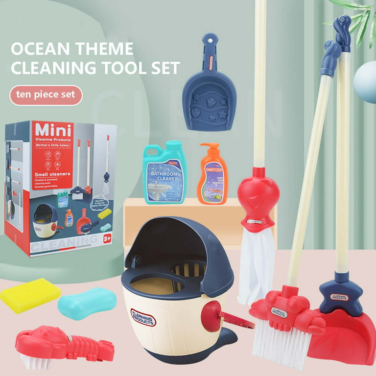 SDJMa Kids Cleaning Set 10 Piece - Toy Cleaning Set Includes Broom, Mop,  Brush, Dust Pan, Soap, Sponge, Spray, Bucket, - Toy Kitchen Toddler  Cleaning