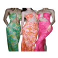 thumbnail image 5 of AMERTEER Femmes Robe Moulante Abtrasct Impression Croix Licou Dos Nu Taille Haute Fendue Vestes Plage Robe d'Été Vert L, 5 of 5