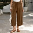 thumbnail image 2 of LEAVINGSUO Linen Pants for Women Solid Color Casual Decorative Button Drawstring Capri Trousers Brown XXL, 2 of 8
