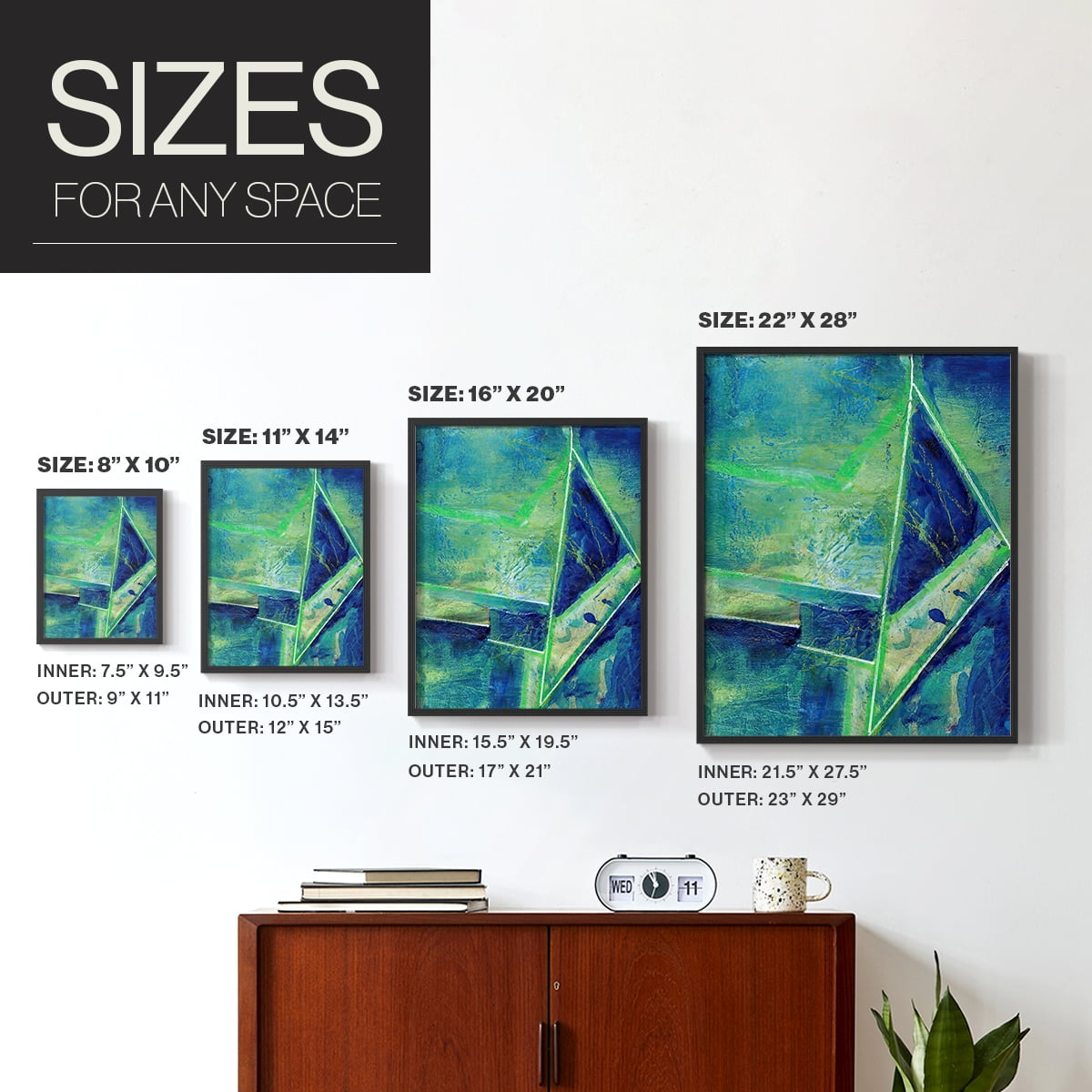 Geometric in Cool II Framed Print in Black Solid Wood Framed Print No Nail Hanging