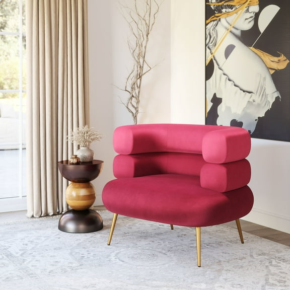 Arish Accent Chair Red Accent Chair, Modern Style, Soft and smooth velvet fabric, Plywood, Indoor Living