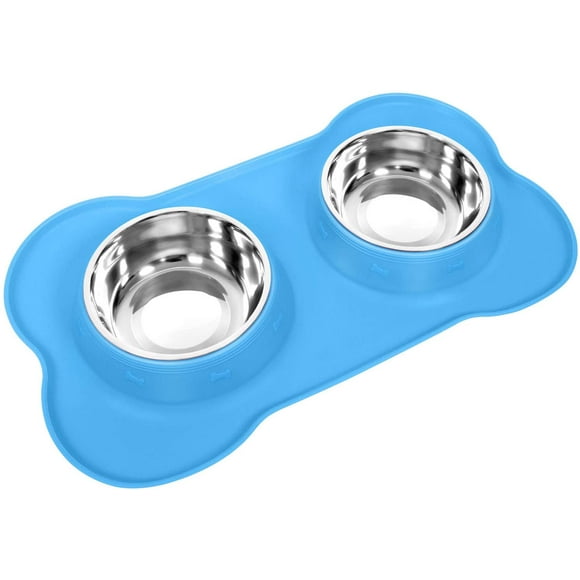 Dog Cat Bowls Stainless Steel Double Dog Food and Water Bowls with No-Spill No-Skid Silicone Mat, Pet Feeder Bowls Small Puppy Bowl for Small Dogs Cats