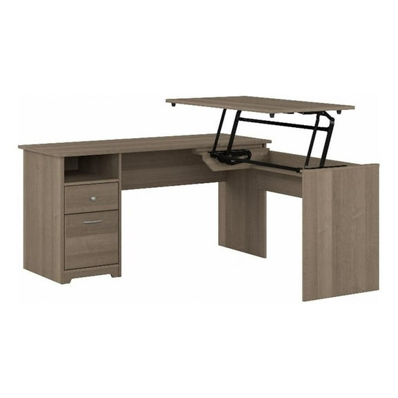 Cabot 60W 3 Position L Shaped Sit Stand Desk in Ash Gray - Engineered Wood