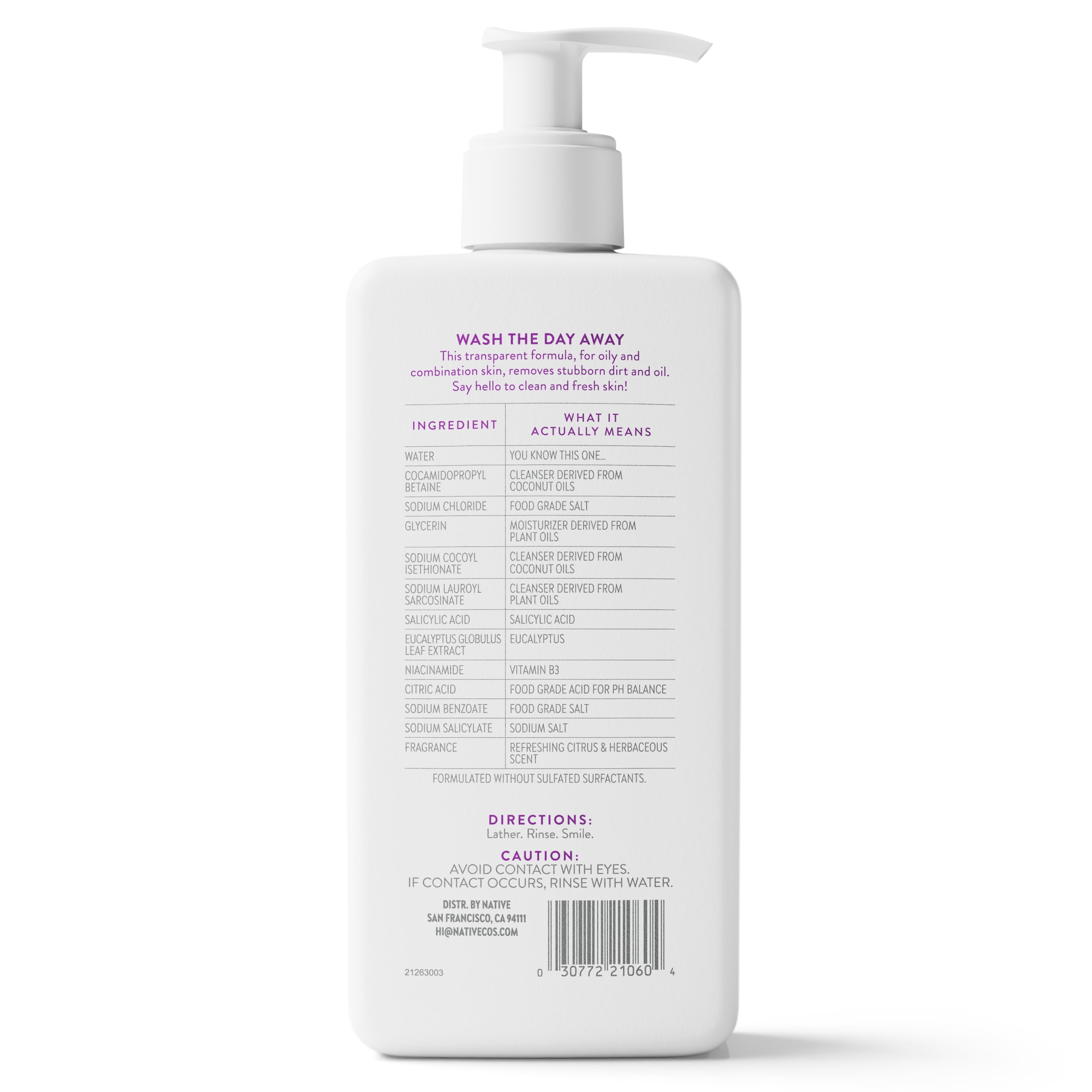 Native Deep Cleansing Face Wash, for Oily to Combination Skin, Sulfate Free, with Salicylic Acid and Eucalyptus, Dermatologist Tested, 12.5fl oz
