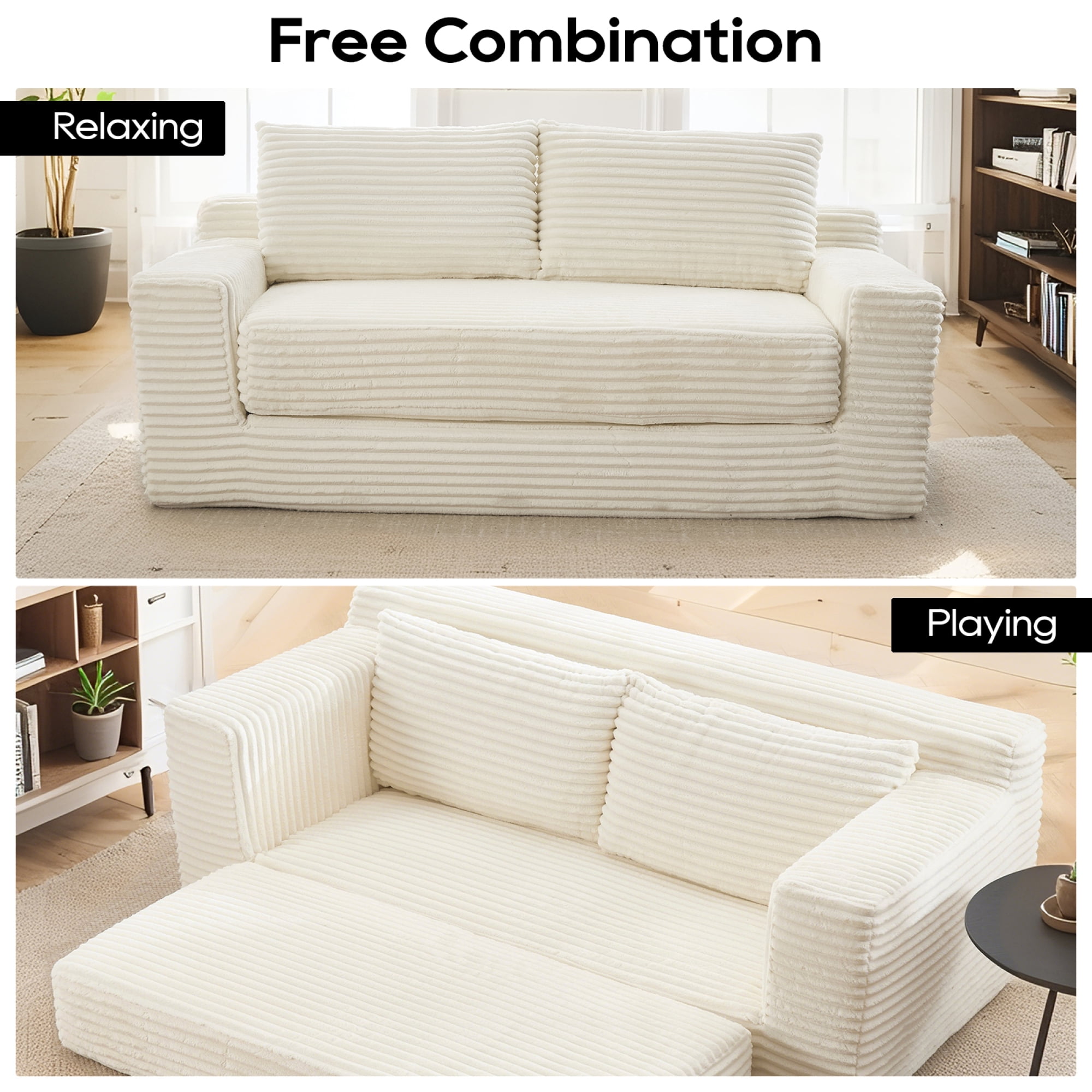 Leumius 70" Corduroy Loveseat Sofa,Pull Out Sleeper Sofa Bed,2-in-1Convertible Sofa Bed with Memory Foam & Steel Frame,No Assembly,Compact Couch for Small Spaces,Apartments,Beige