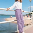 thumbnail image 5 of Resicozy School Uniform Pants for Girls Wide Leg High Waist Dress Trousers with Pockets, Back To School Clothing Button Trousers 5-14 Years Light Purple 110, 5 of 6