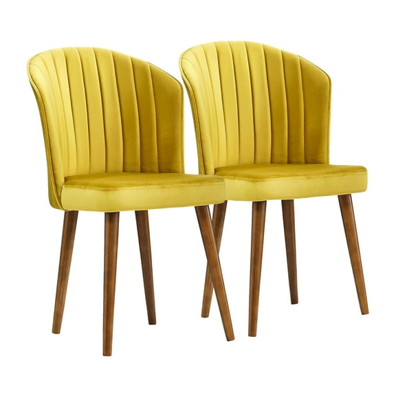 Edison Mid-Century Modern Velvet Dining Chair in Dark Yellow (Set of 2)