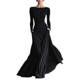 thumbnail image 2 of Sentmoon Fall Long Sleeve Dresses for Women Solid Color Crew Neck Spring Wedding Guest Dress Relaxed Fit Beach Vacation Clothes for Women, 2 of 8