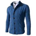 thumbnail image 2 of JTieacloth Mens Lightweight Sweaters Male Autumn And Winter Sweater Jacket Cardigan Button Solid Color Long Sleeve Standing Collar Jacquard Casual Sweater(Blue), 2 of 4