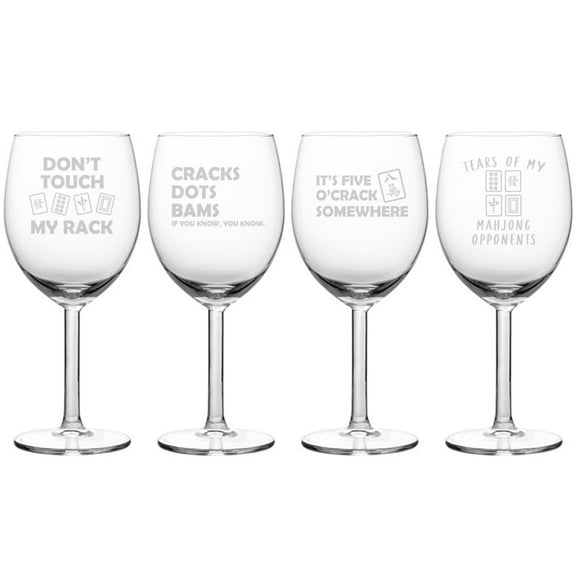 Set of 4 Wine Glass Gift Funny Mahjong Collection (10 oz)