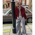 thumbnail image 4 of Women'S Vintage Short Wool Jacket Casual Lapel Collar Cropped Coat for Fall Winter Wine Red L, 4 of 8