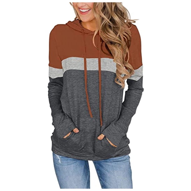 Sudadera informal de manga larga con capucha y estampado de rayas a la moda para mujer Fridja FKASFK5837