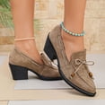 thumbnail image 6 of X-737 Khaki Womens Suede Loafers Pointed Toe Mid Heel Slip On Casual Comfortable Dress Shoes For Ladies, 6 of 9