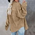 thumbnail image 5 of Brown Womens Tops Womens Corduroy Button Down Shirt Oversized Blouses Tops Long Sleeve Casual Warm Jacket with Pockets Going Out Tops for Women, 5 of 6
