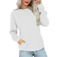 thumbnail image 2 of Crewneck Sweatshirts for Women No Hood Fall Casual Long Sleeve Pullover Tops Loose Sweatshirt with Pocket White L, 2 of 7