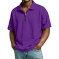 thumbnail image 2 of Polo Shirts for Men Casual Quarter-Zip Solid Color Beach Shirt Lightweight Short Sleeve T Shirt Fashion Work Collared Pullover OIOLOYJM Purple XL, 2 of 9
