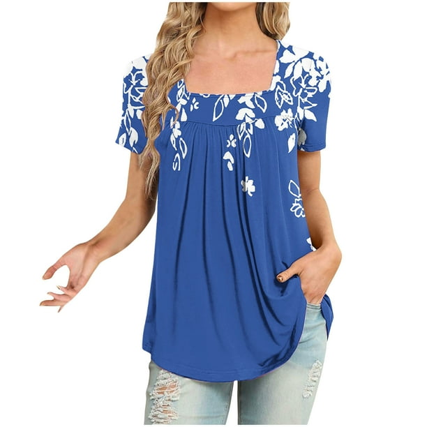 Blusas de Manga Corta para las Mujeres, Blusa de Camiseta Suelta Casual Hecha de Tela Cómoda para Todo el Uso Diario de Temporada, Blusas para las Mujeres Casual
