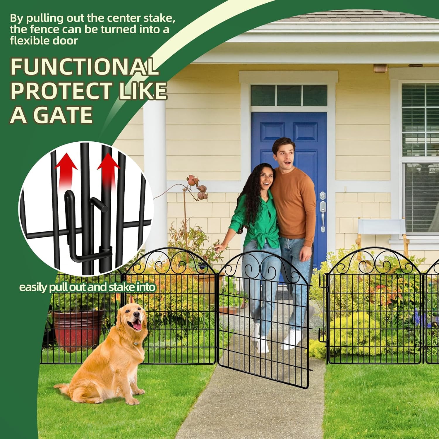 No Dig Decorative Garden Dog Fence Outdoor for Yard, Animal Barrier Fenceing Panels, Rustproof Ground Stakes Temporary Wire Screen for Patio