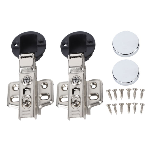 Juego de 2 bisagras de acero inoxidable 201 para puertas de vidrio de gabinete, 35 tazas, amortiguador de puerta de vidrio, bisagra de curvatura media, media superposición de 9 mm