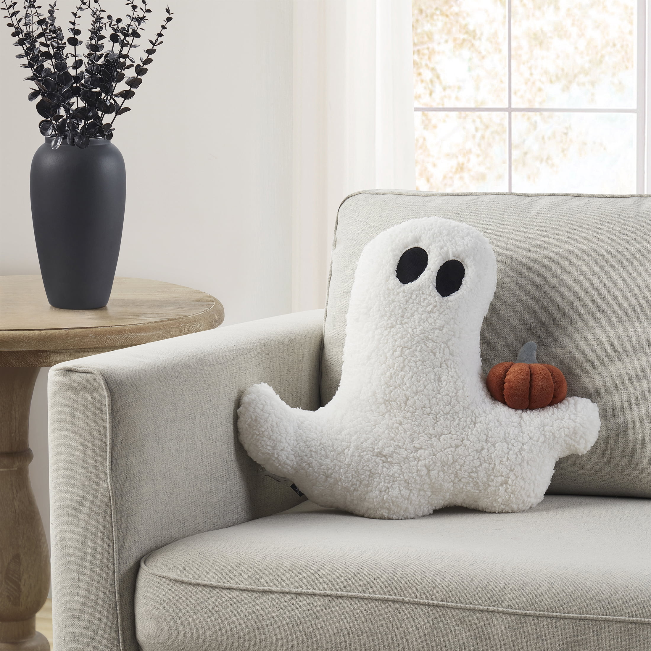 My Texas House 16" x 18" Ghost with Pumpkin White Shaped Decorative Pillow