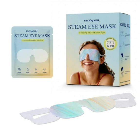FACEMOON Heated Self Heating Disposable Steam Eye Mask – 10 Count, Warm Compress, Odorless