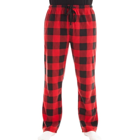 #followme Polar Fleece Pajama Pants for Men Sleepwear PJs (Buffalo Plaid Enlarged Red Black, XX-Large)