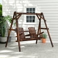 thumbnail image 2 of Outsunny Wooden 2-Seat  A-Frame Porch Swing Rustic Patio Bench Outdoor Furniture  w/ Table, 2 of 10