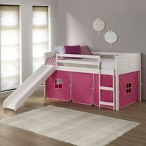 Donco TWIN LOUVER LOW LOFT WHITE W/PINK TENT & SLIDE
